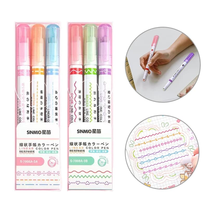 Set di 3 Penne Evidenziatori a Forma di Fiore con Punta Curva, Cancelleria Carina per Scuola, Accessori Kawaii per Graffiti TMZ