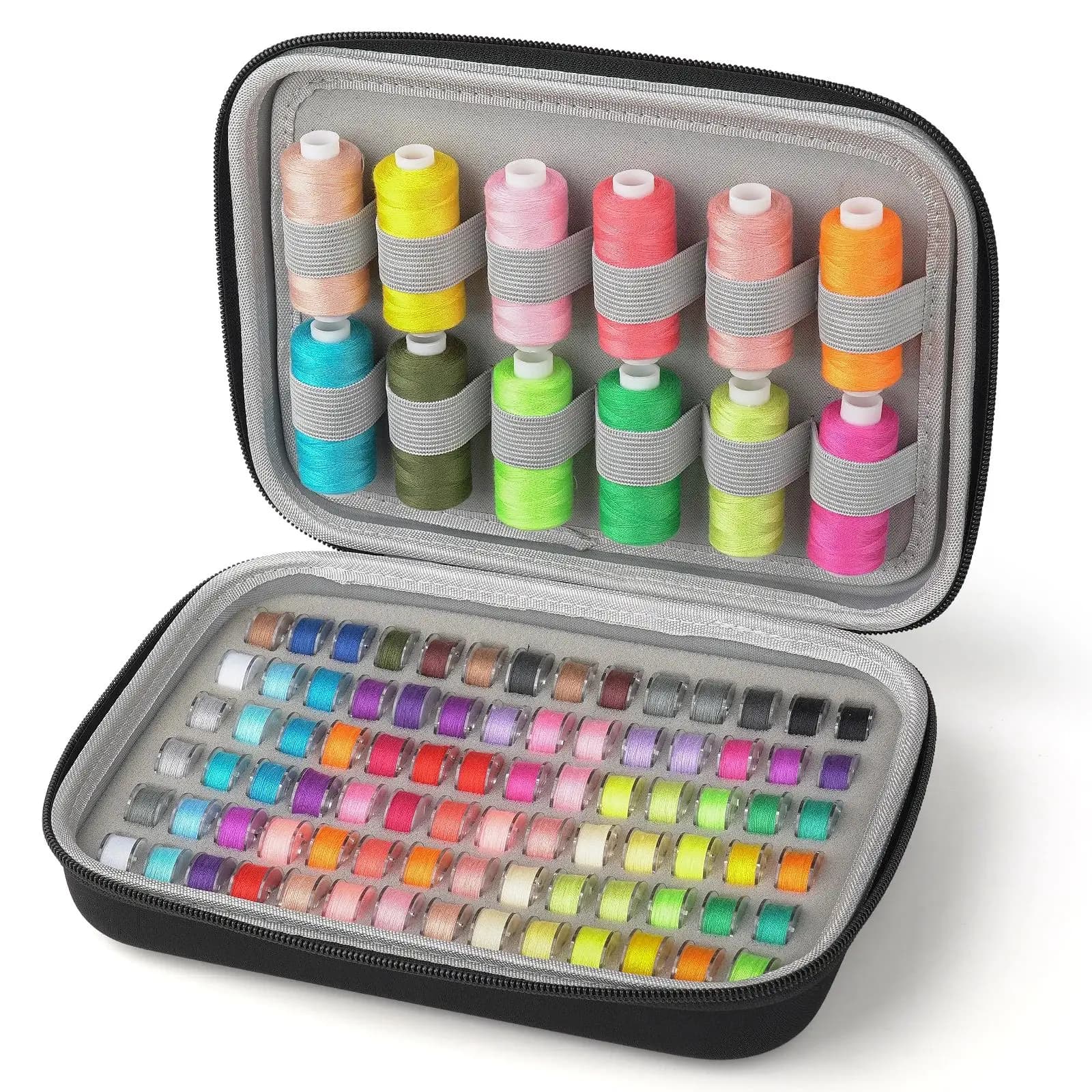 Bobbins Case Thread Organizer, Bobbins Spool Storage Box Holds Up to 84pcs Bobbins and 24pcs Sewing Thread Spools Bag