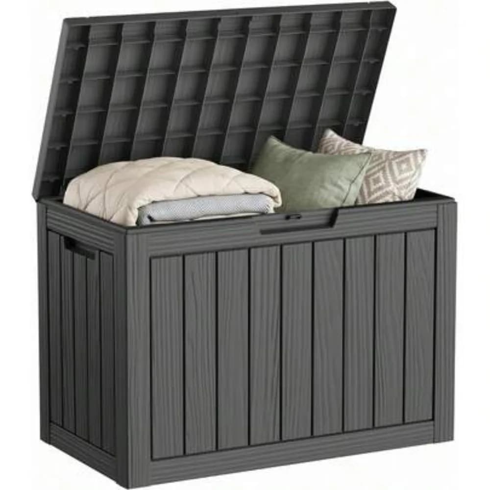 55 Gallon Waterproof Lockable Resin Deck Box, 30.75L x 17.13W x 21.85H, Patio Storage Chest for Garden Tools, Pool Supplies, Cushions, Heavy Duty 300 lbs, Easy Assembly, Black