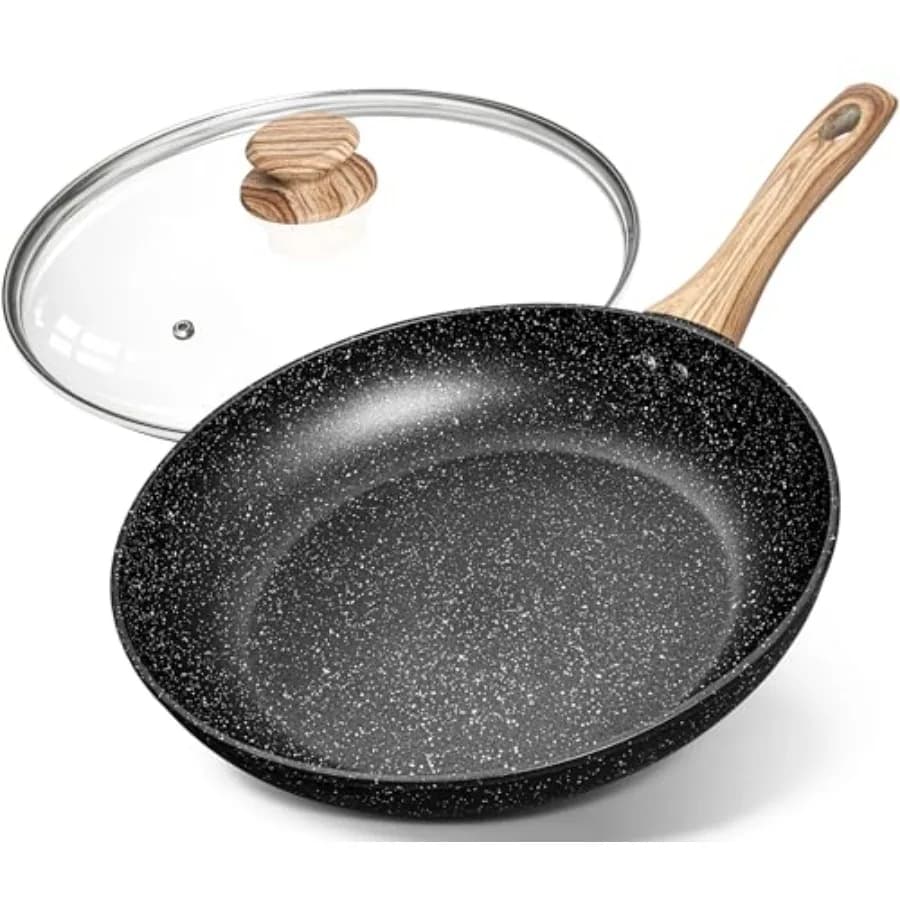 Padelle Antiaderenti - Padella Antiaderente con Coperchio in Vetro, Padella Grande in Pietra con Manico Ergonomico, Compatibile con Induzione, Nera