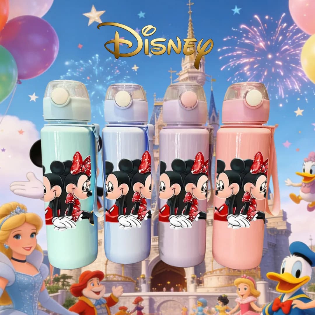 Water bottle with Disney Mickey pattern and 3D printed Minnie, bright and lively design, resistant to fading and collection, durable plastic