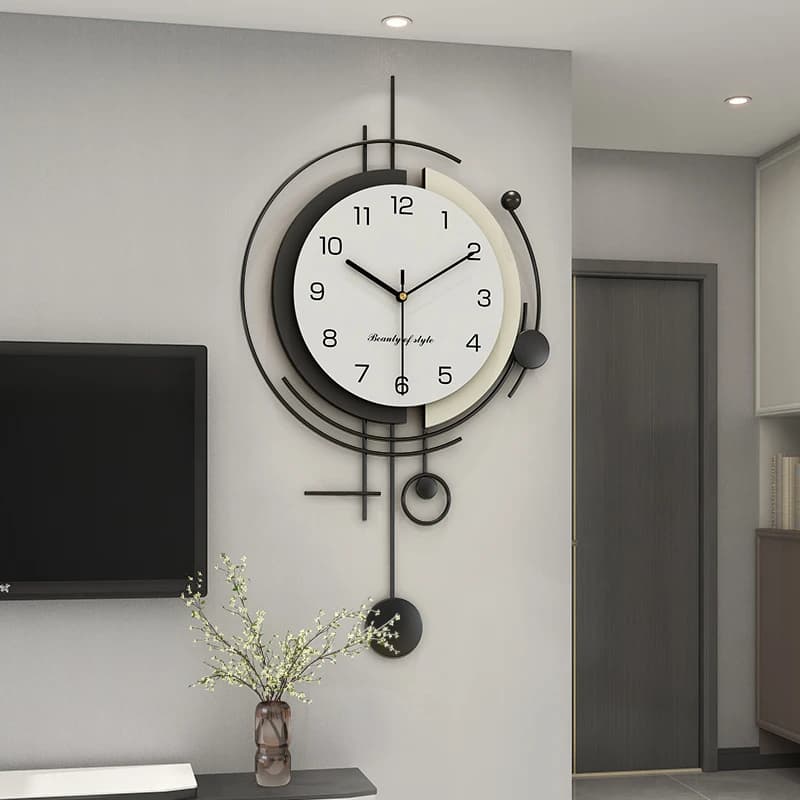 Orologio da parete dal design unico silenzioso Orologio da parete decorativo con pendolo in vetro arancione Orologio da parete silenzioso di lusso Murales Living Room Decor