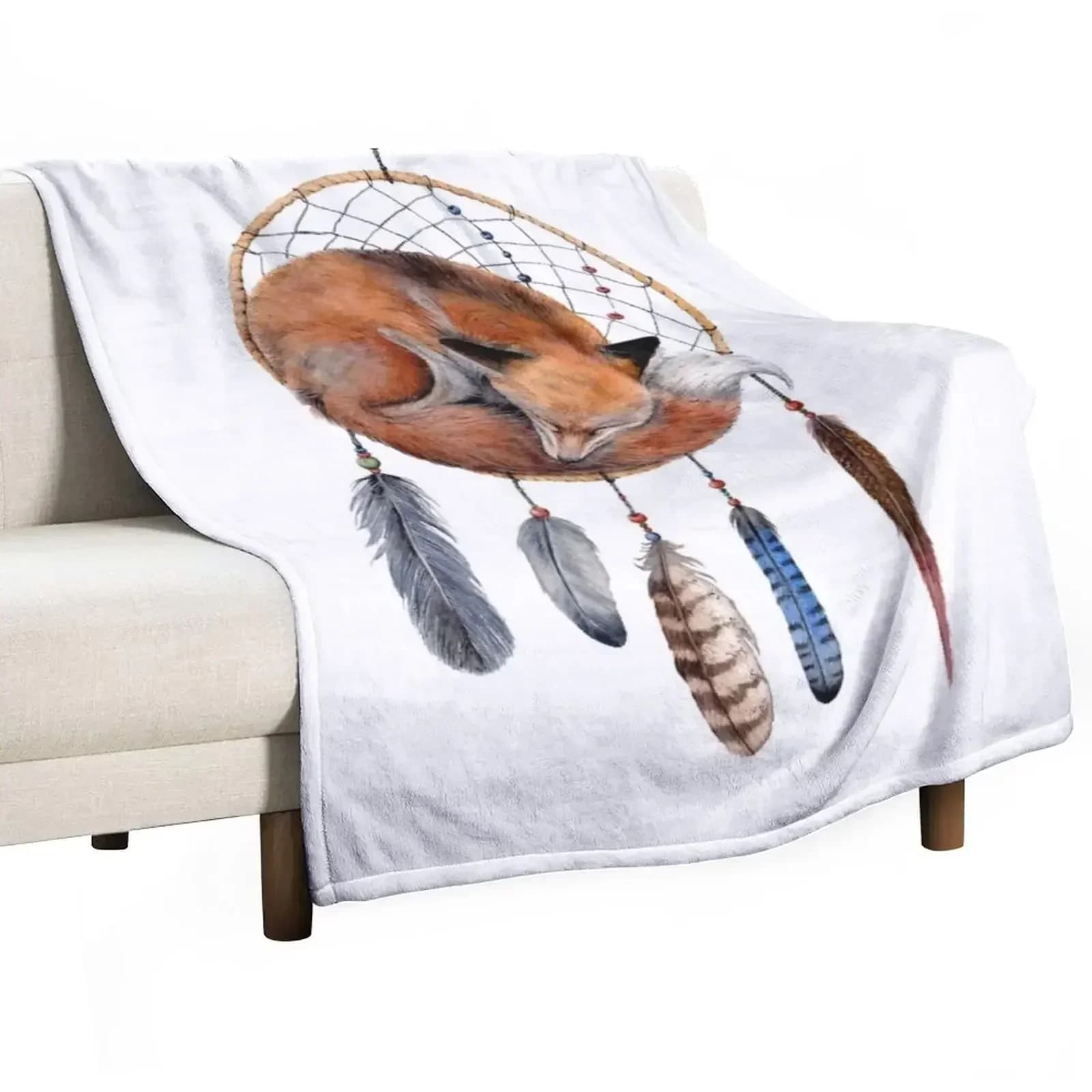 New Fox Dreamcatcher Throw Blanket Cozy Microfiber Throw Blanket for Home Bedroom