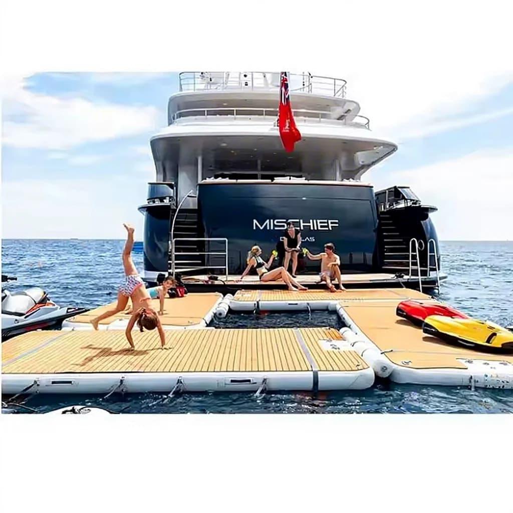 Piattaforma Galleggiante Commerciale Gonfiabile con Scaletta Rimovibile e Ancoraggio Rinforzato per Nuoto, Pesca e Accesso a Imbarcazioni