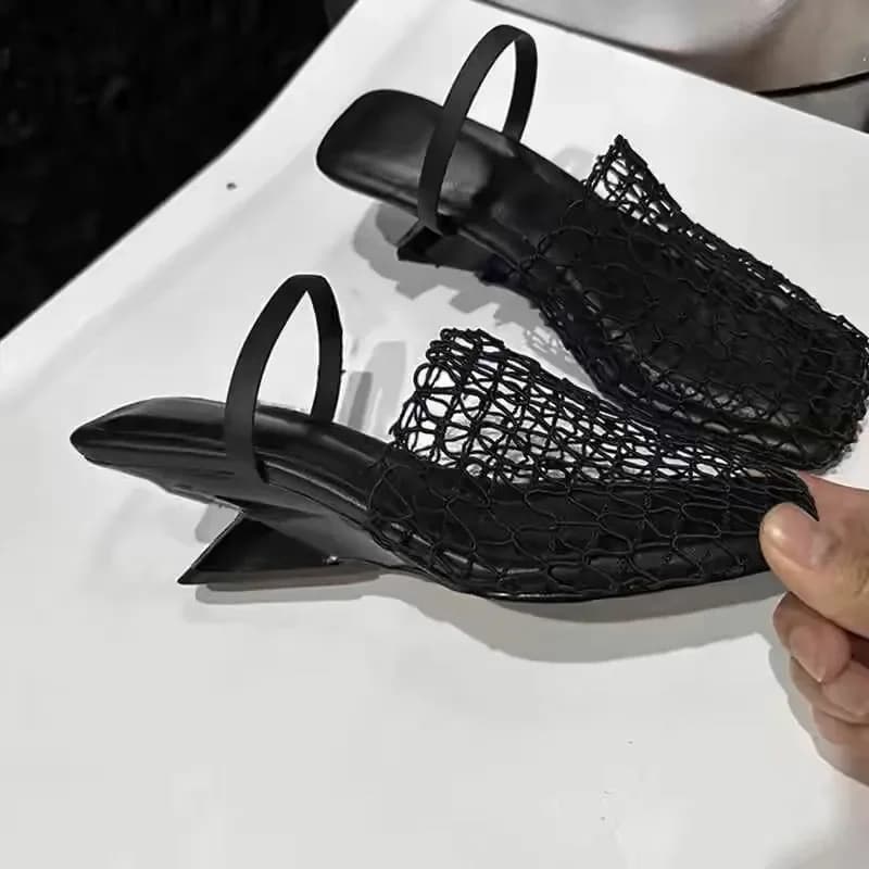 2024 New ArrivalsStrange Style Square Toe Women Slippers Air Mesh Height Increasing Fashion Solid Summer Outwear Women Shoes