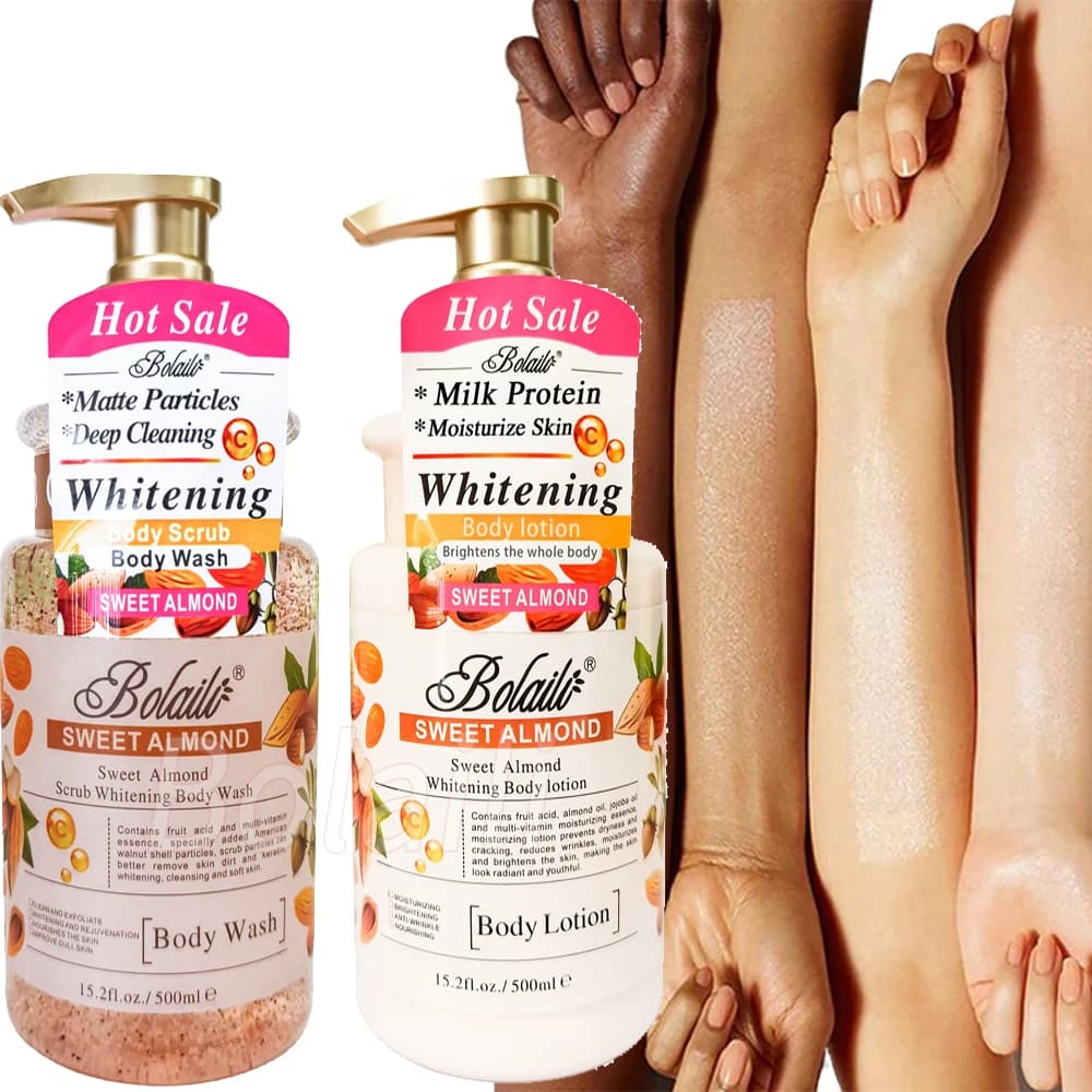 500ml Lotion for body whitening to almonds and scrub Washing for body Exfoliating Hydrating Skin Whitening Increases skin lighting
