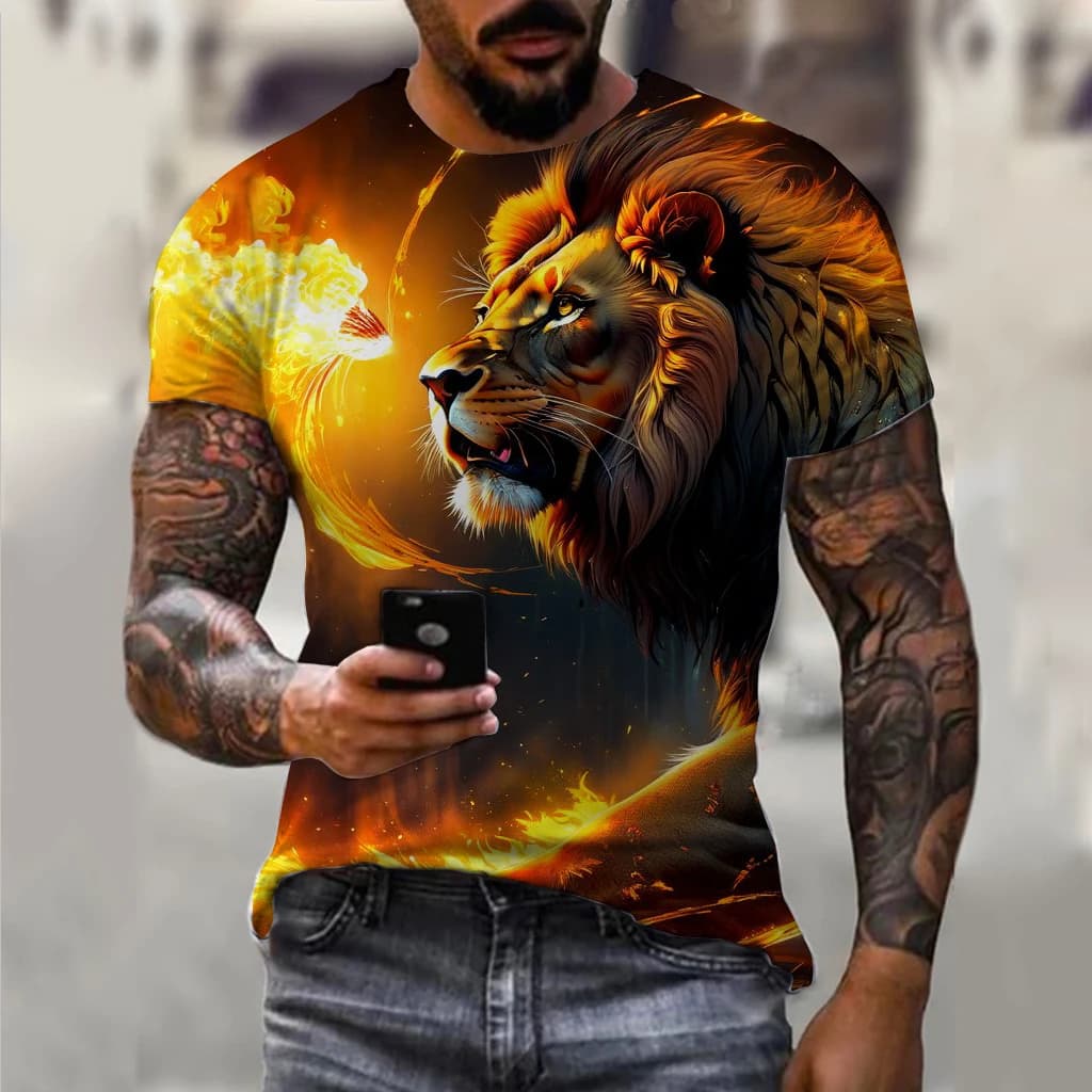 T-shirt da uomo Estate Animale Leone Modello 3D Stampa Top Tees Estate Donna Streetwear Moda T-shirt oversize Abbigliamento uomo