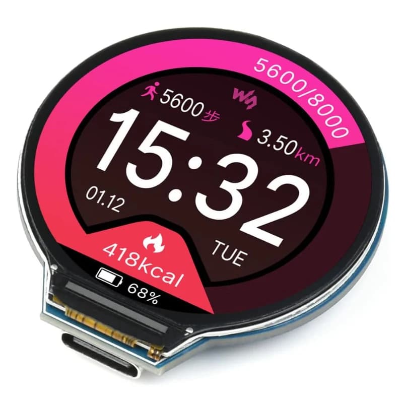 MCU Waveshare RP2040 card with round LCD of 1,28 inches 240×240 pixels based on Raspberry Pi RP2040 C/C++ MicroPython support