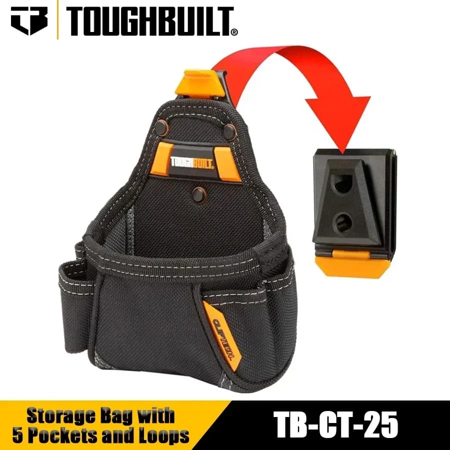 TOUGHBUILT TB-CT-25 Metro a nastro/Borsa multiuso con 5 tasche e anelli Borsa per attrezzi Borsa portaoggetti portatile Custodia da cintura Utensili manuali