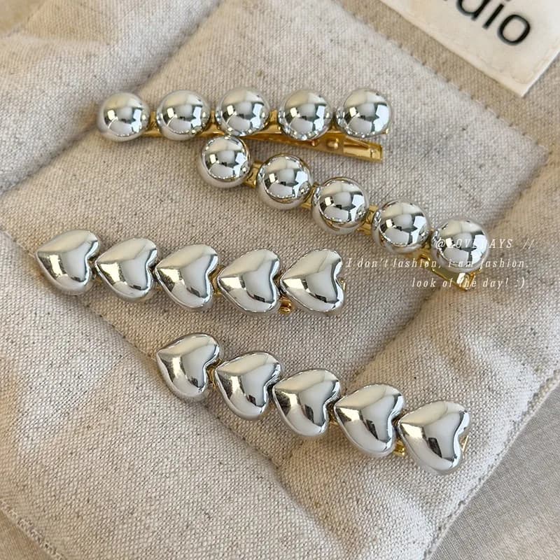 Hair Clip Silver Heart French Edgy Chic Minimalist for Side Fringe and Bangs Women Premium Lightweight Durable Alloy