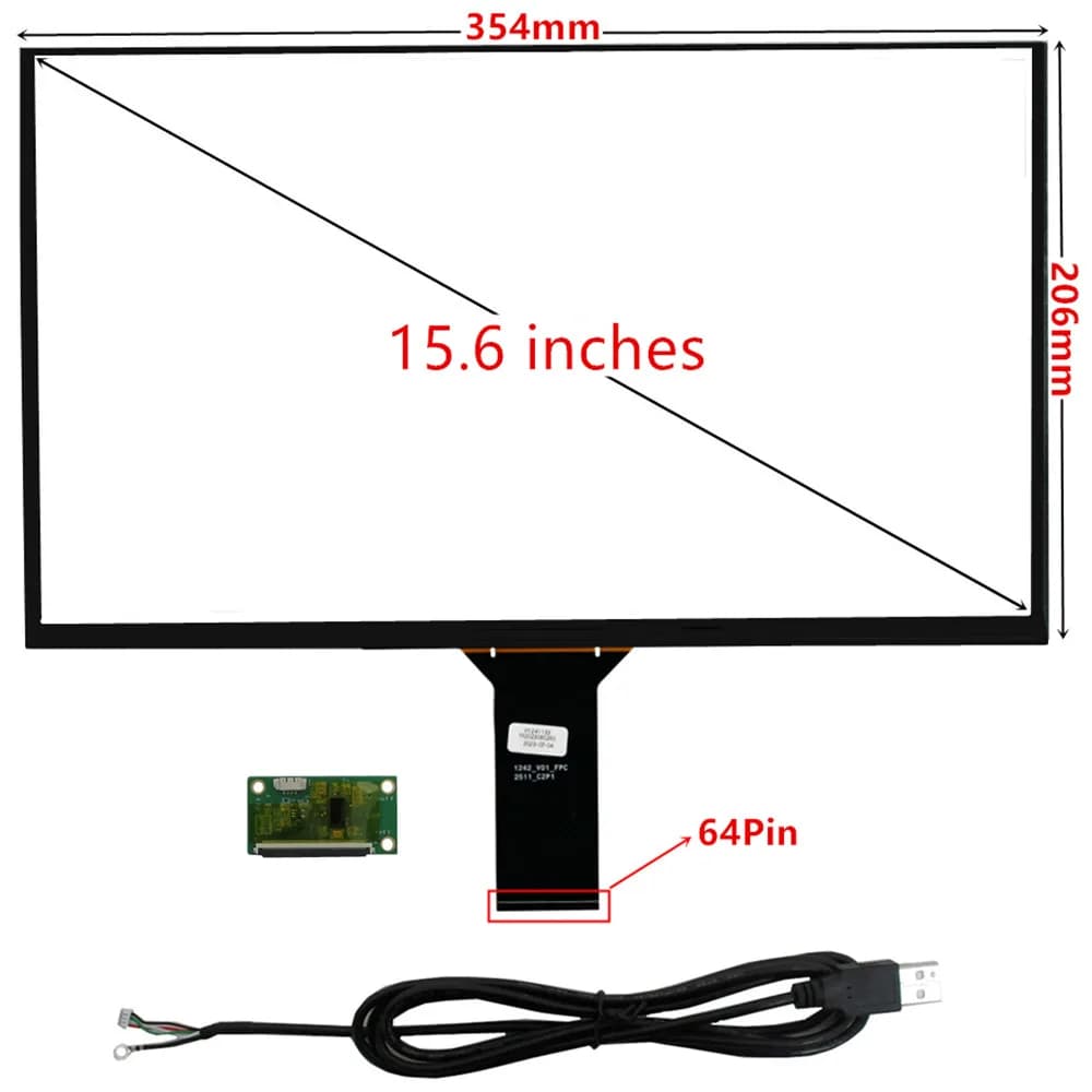 15.6 pollici 354mm * 206mm digitalizzatore capacitivo Multi-touch universale pannello Touch Screen in vetro con convertitore scheda Driver USB