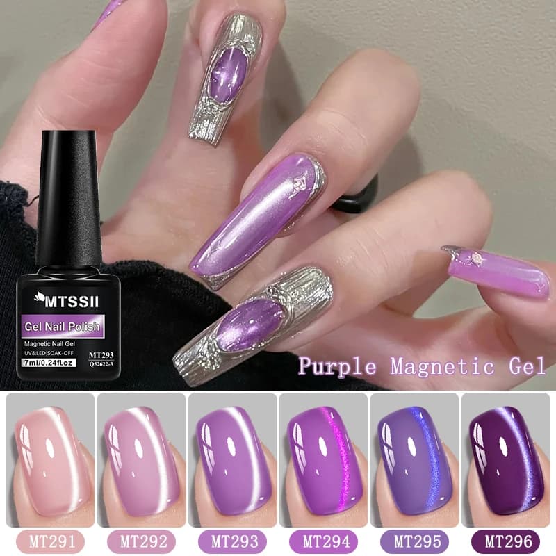 Smalto Semipermanente Magnetico Viola Effetto Perline di Vetro, Gel UV Colorato Magnetico Soak Off, Forniture Fai da Te per Unghie