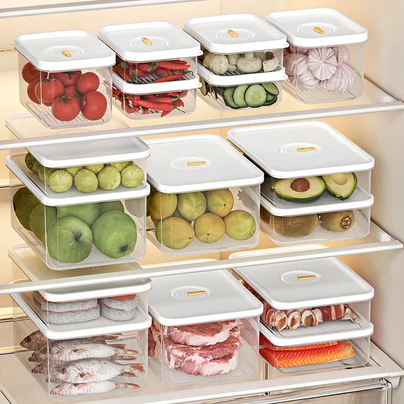 Clear 950ML Fridge Stores Crisper Fresh Food Fruit Container Plastic Microwavable Bento Box Refrigerator Organizer Freezer Box