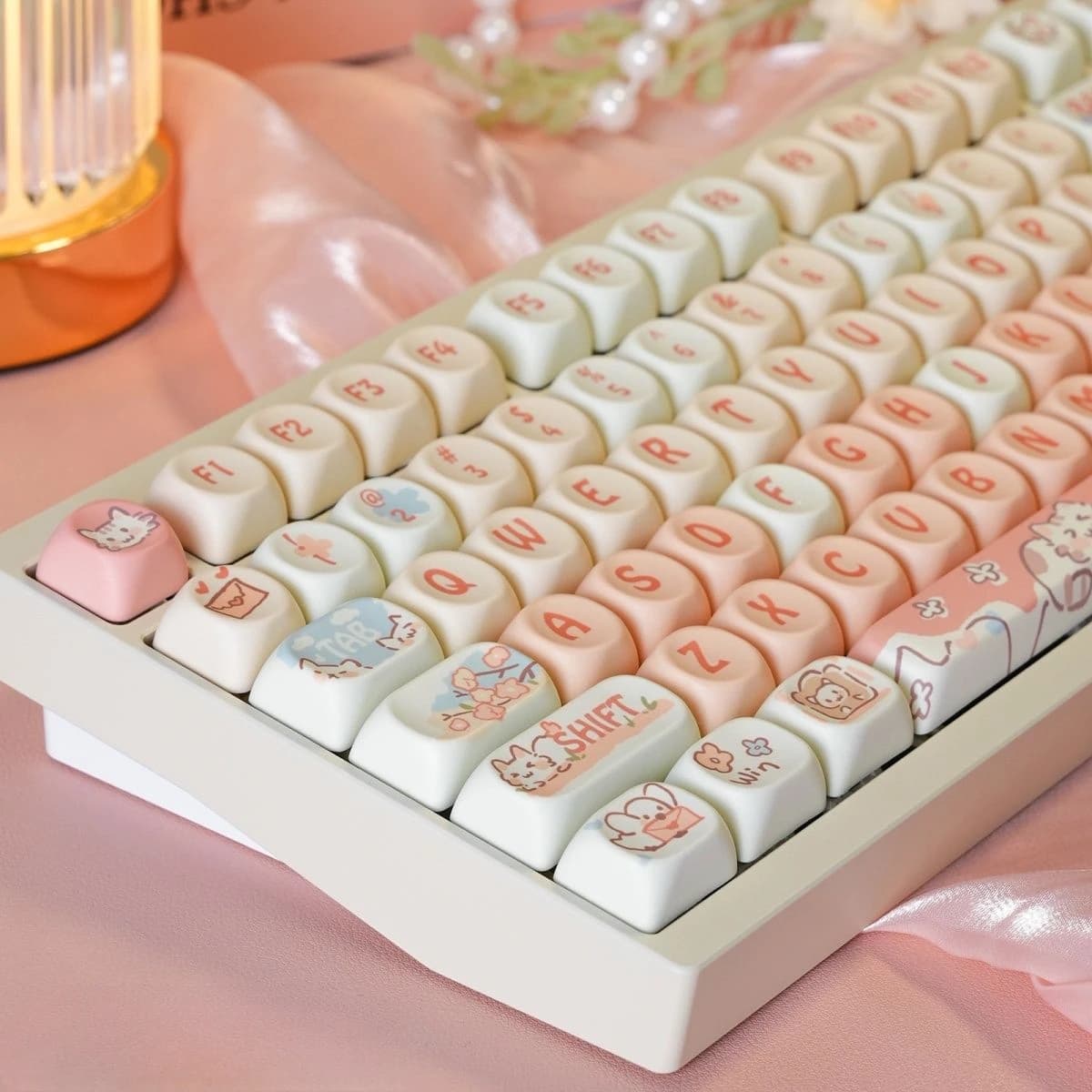 Copritasti per sublimation kitten fragola pink light beige height MOA 75 98 set complete with wheel trims for mechanical keyboard