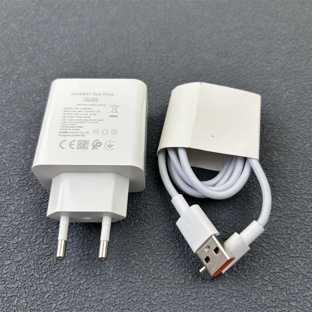 Huawei 66W EU Doppie Porte Super Charge Spina Adattatore di Alimentazione Switching per Pura 70 Ultra P60 P50 P40 Mate 50 Pro 6A Cavo USB C/PD