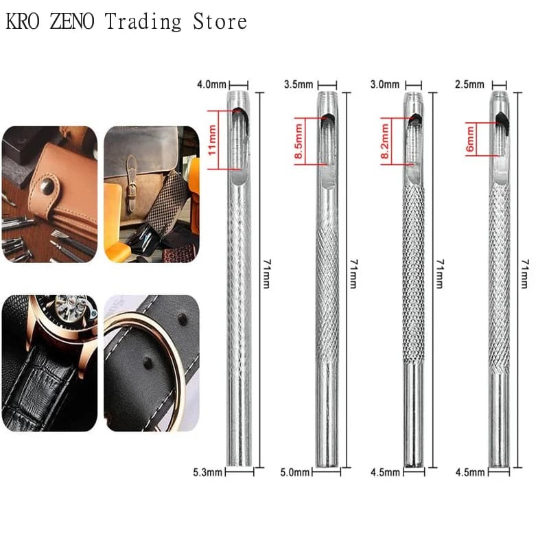 Set of 4 punches for leather belts of 2.5/3/3,5/4 mm, galvanized punch kit for round holes, steel tool for watch straps and belts