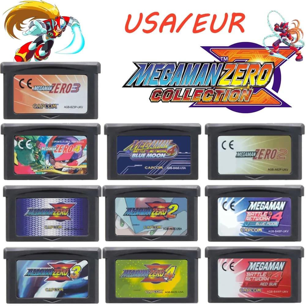 Cartuccia di Gioco GBA 32 Bit, Scheda Console Video Mega Man Zero 1-4, Red Sun Blue Moon per GBA