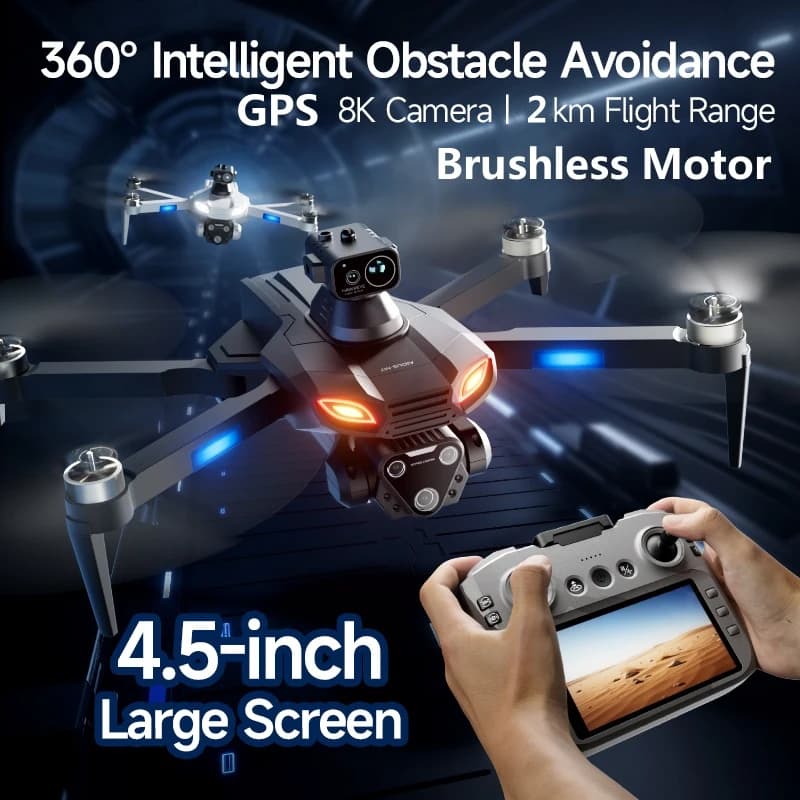Drone RC con Evitamento Ostacoli Intelligente, Schermo da 4,5 Pollici, Posizionamento GPS, Controllo Remoto, Quadricottero 8K ESC Brushless con Flusso Ottico WIFI FPV