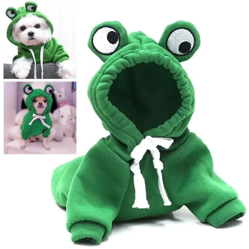 1 maglione per animali domestici con rana carina per cani di piccola taglia e media - Felpa con cappuccio per cani verdi dal design divertente - Mantieni il tuo cucciolo accogliente ed elegante