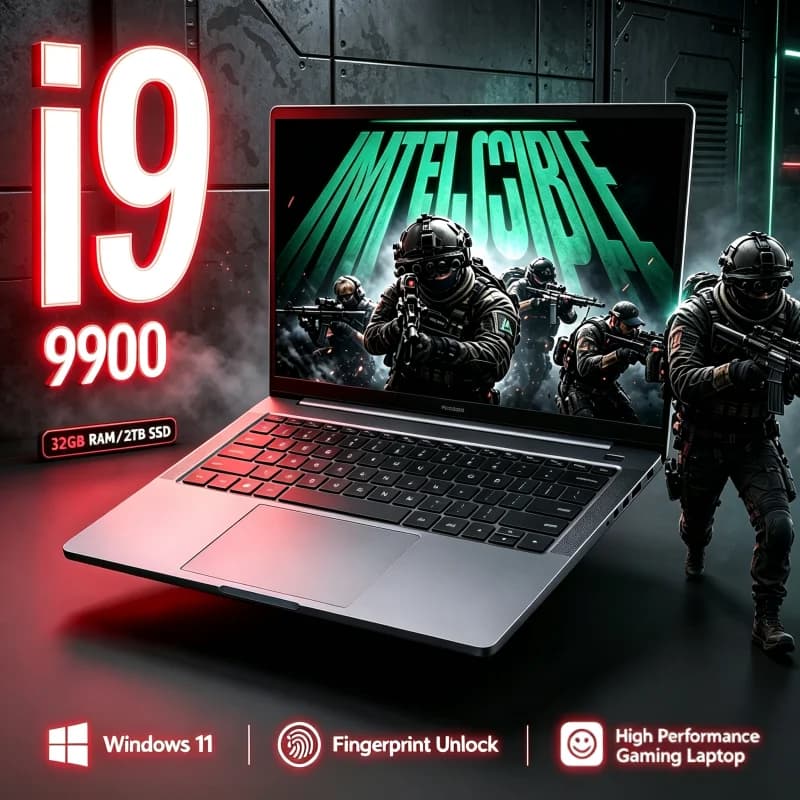 2026 15.6" FHD 1080P Slim Gaming Laptop, Intel i9-9900, 32GB RAM 2TB M.2 SSD, Win11 Pro, Fingerprint Login & Backlit Keyboard