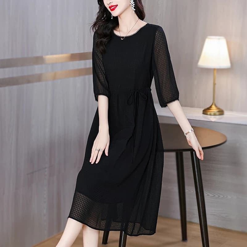 2025 Summer Luxury Silk Floral Casual Beach Midi Dress Women's Vintage Elegant Evening Prom Spring Holiday Boho Hepburn Vestidos