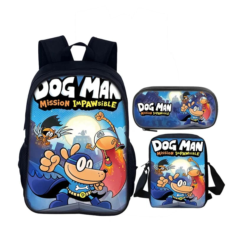 Dogman Cartoon 3 pcs set Child School Backpack with shoulder Bags ,Pencil Bags School Bags for Boys Girls Best Gift