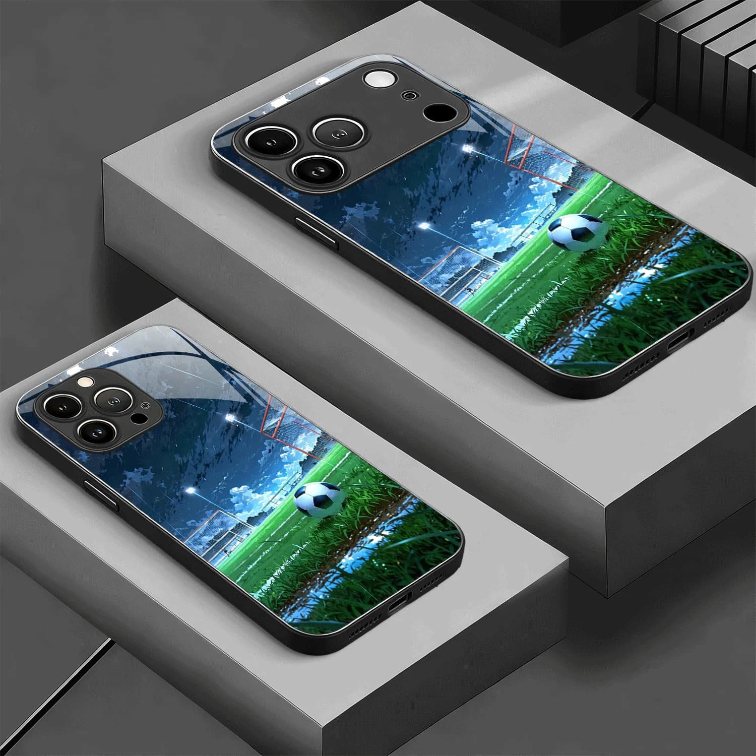 Soccer Ball Under Storm Clouds Leather patterned phone case for iPhone 11/12/13/14/15/16/17 Pro ProMax