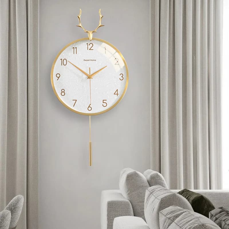 Nordic clock light luxury wall clock home living room creative wall hanging modern simple watch fashionable deer head decorative
