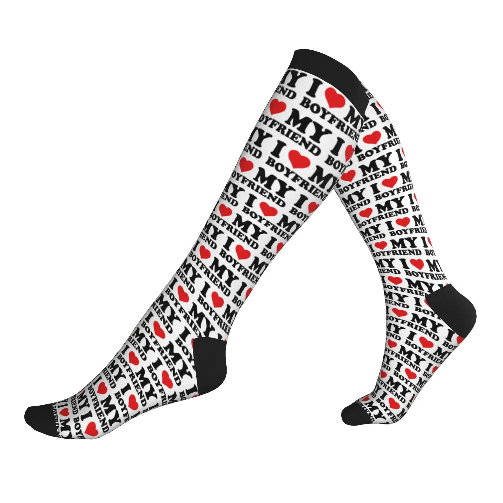 I Love My Boyfriend Men's Sports Compression Socks Unisex Fashion 3D Print Dress Socks