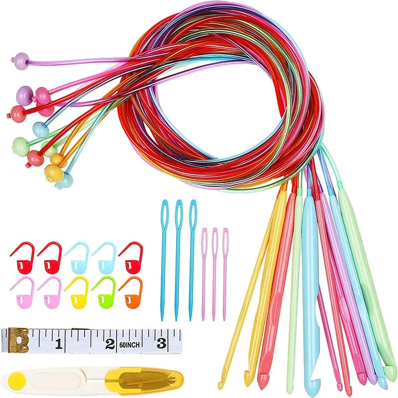 Set di uncinetti tunisini Set di uncinetti tunisini afghani da 47 pollici con cavo da 3,5 mm - 12 mm 12 pezzi di uncinetti in plastica colorata