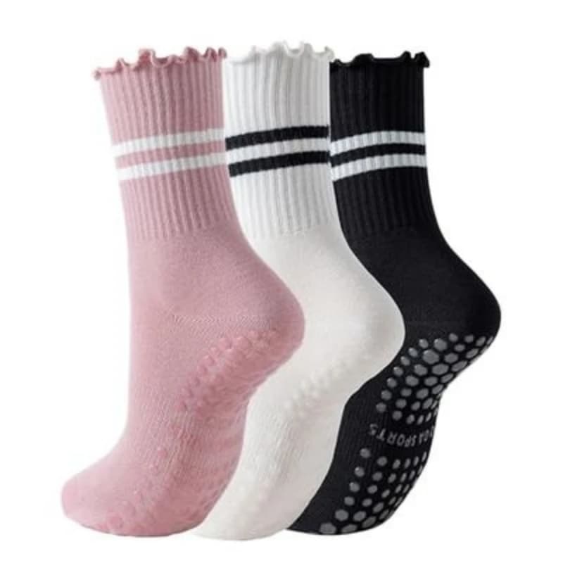 3 pairs of women's yoga socks, pilates socks for women, training socks for dance, fitness, gym, solid color, breathable