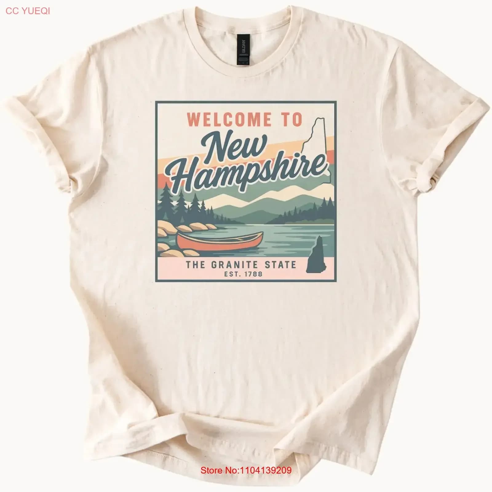 Maglietta New Hampshire Scenic T Shirt Canoe Lake Mountains The Granite State 1788 vintage lavata, ideale per l'uso quotidiano, elegante