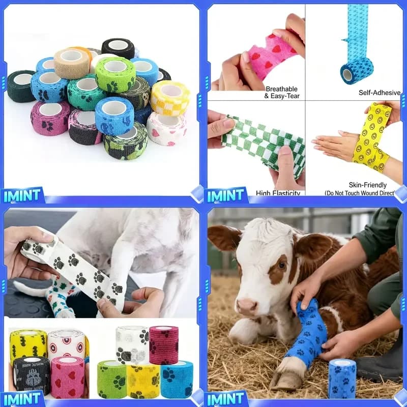 Latex Free Paw Print Pattern Pet Cohesive Bandage High Elastic Self Adhesive Vet Wrap for Vet Clinic Wound Dressing