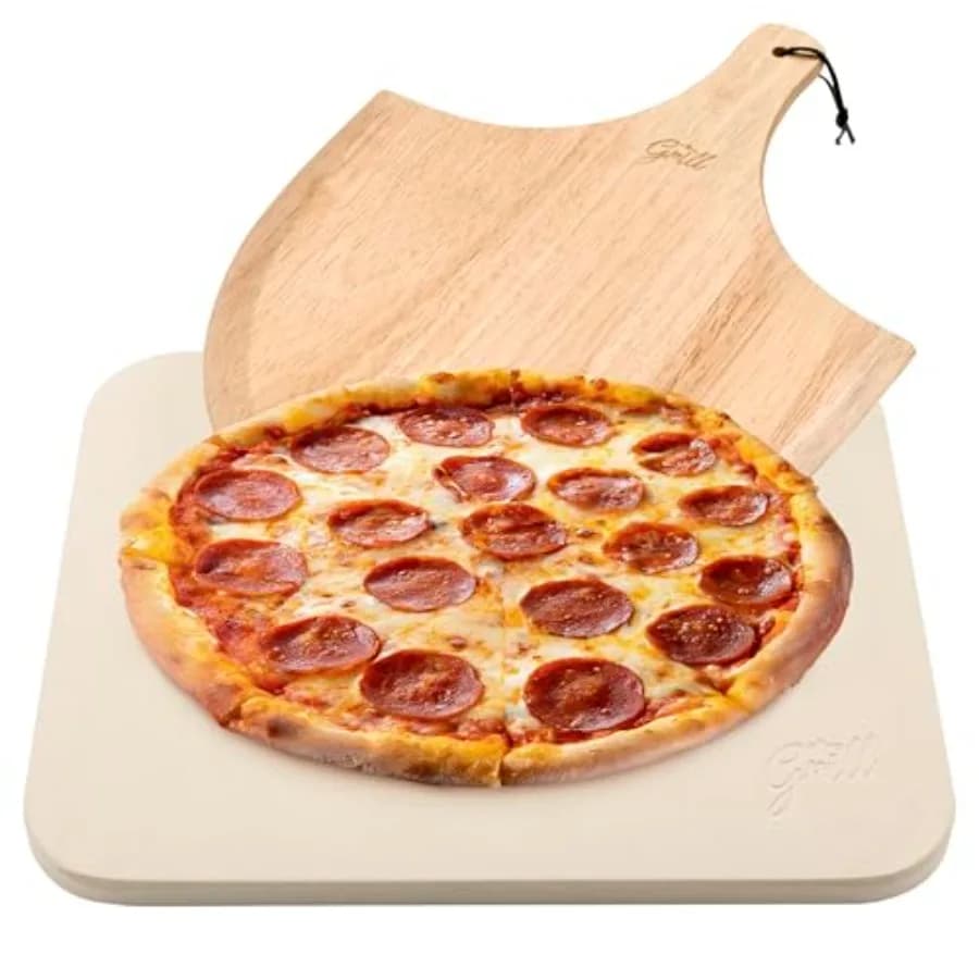 PIZZA STONE Pizza Stone For Oven Baking and BBQ Grilling With Free Wooden Peel Extra Large 15 x 12" Inch Durable Cordierite Coo