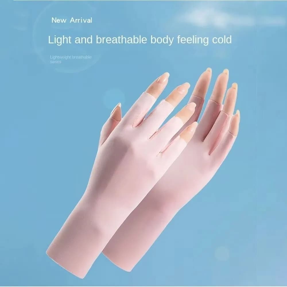 Guanti Traspiranti Monocolore Anti-UV Antiscivolo Sottili da Donna Senza Dita in Seta Ghiaccio, Mezze Dita, per Guida