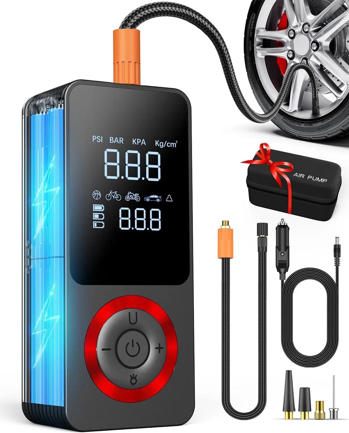 Compressore d'Aria Portatile Senza Fili con 150 PSI, Batteria Ricaricabile, Manometro e Adattatore per Auto