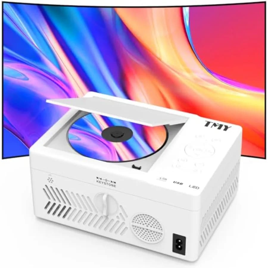 Proiettore Bluetooth con Lettore DVD Integrato, Mini Proiettore Portatile 1080P per Film all'Aperto, Compatibile con Sma