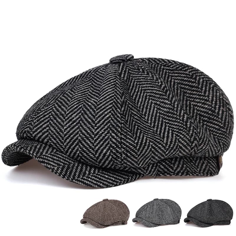 Retro Newsboy Caps Men British Painters Hats Autumn Winter Berets Herringbone Flat Cap Hip Hop Berets