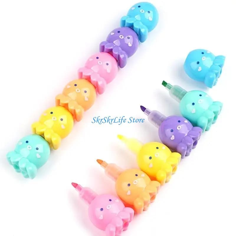 E65E 5PCS Tip Marker Pen Octopus Highlighters for Xmas Class Rewards Party Goody Bag Fillers School Incentives