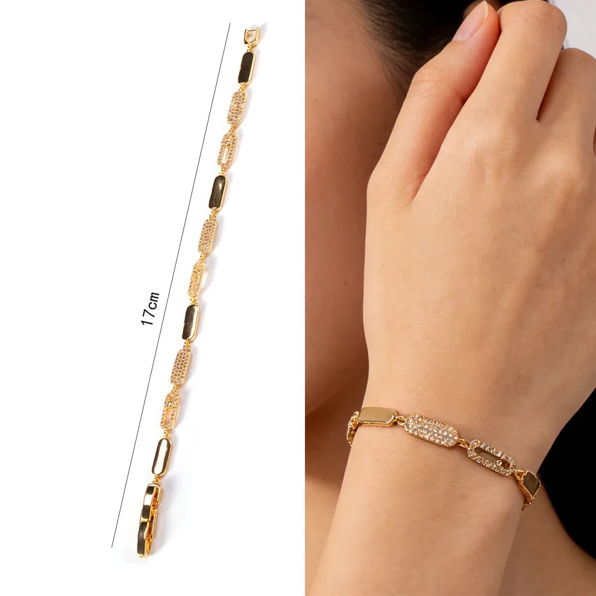Bracciale in stile light luxury per donna, bracciali ovali in acciaio inossidabile, con pietre di zirconio, gioiello alla moda impermeabile, idea regalo.