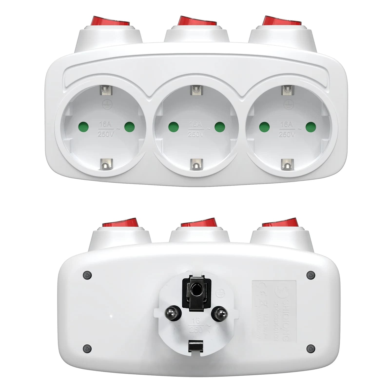 Presa con interruttore indipendente 3 in 1, porta di sicurezza anti-shock elettrico, 250V 16A, adattatore da parete per viaggi, casa, ufficio