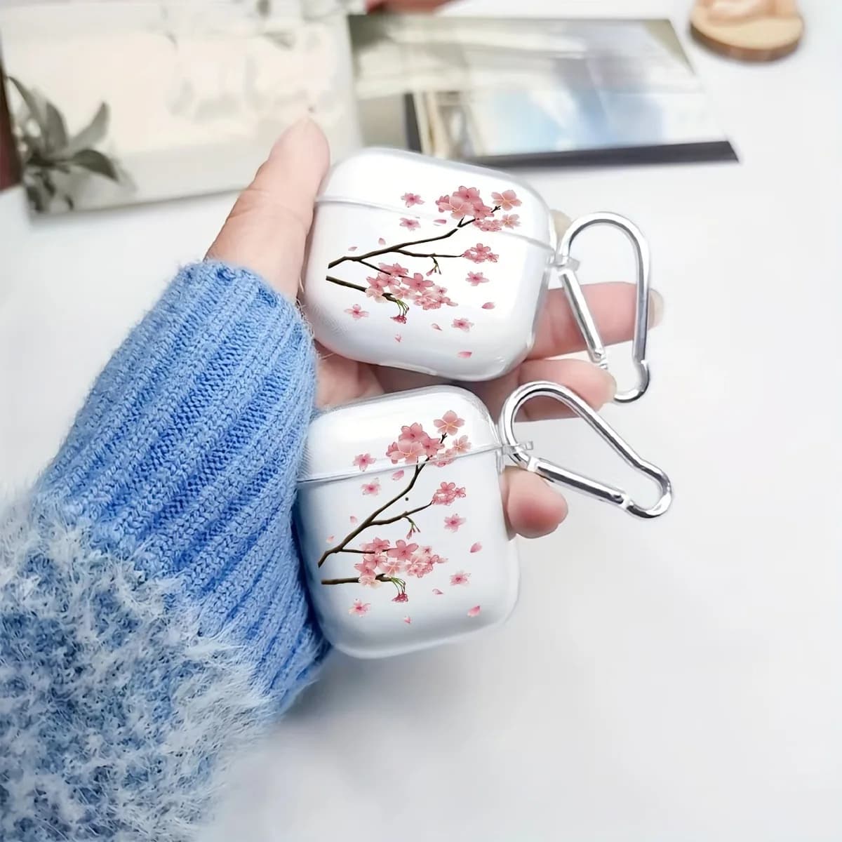 Fashion Cherry Blossoms Case for AirPods Pro3/Pro2/Pro Soft and transparent protective case for AirPods 2/3/4 Case for headphones with key rings