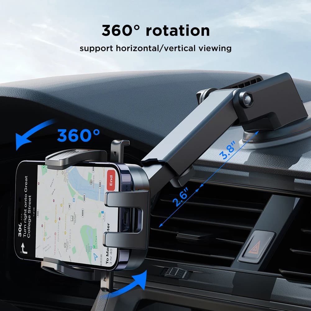 New 360 ° Support for Phone by Auto Girevole with Suction cup, Stable and Universal for Telephones from 4-7.2 Inches