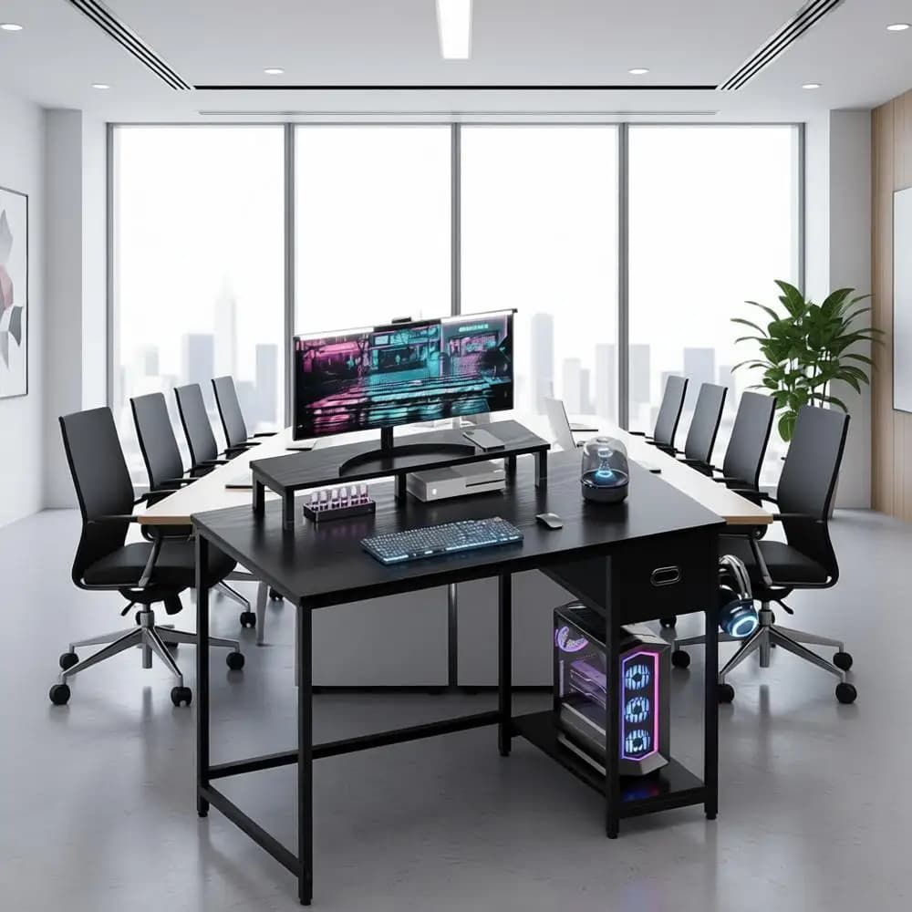 Computer Desk 39 Inch with Monitor Support, Small Home Office Desk with Nonwoven Fabric Storage Box, Bedroom Studio Table, Writing Desk