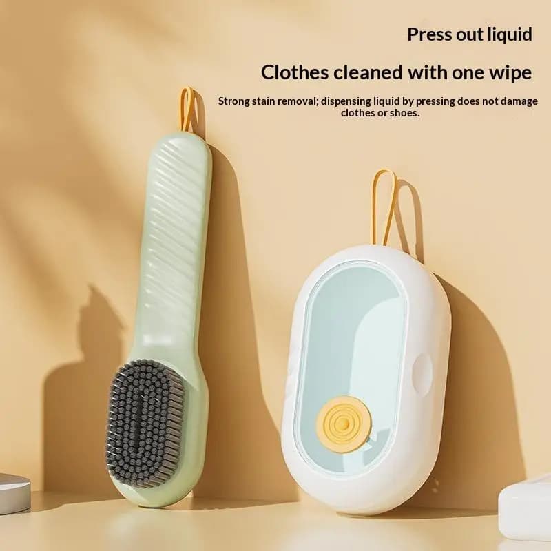 Press‑Type Soap Dispensing Cleaning Brush with Soft Skin‑Friendly Bristles for Clothes Shoes Household Cleaning Use