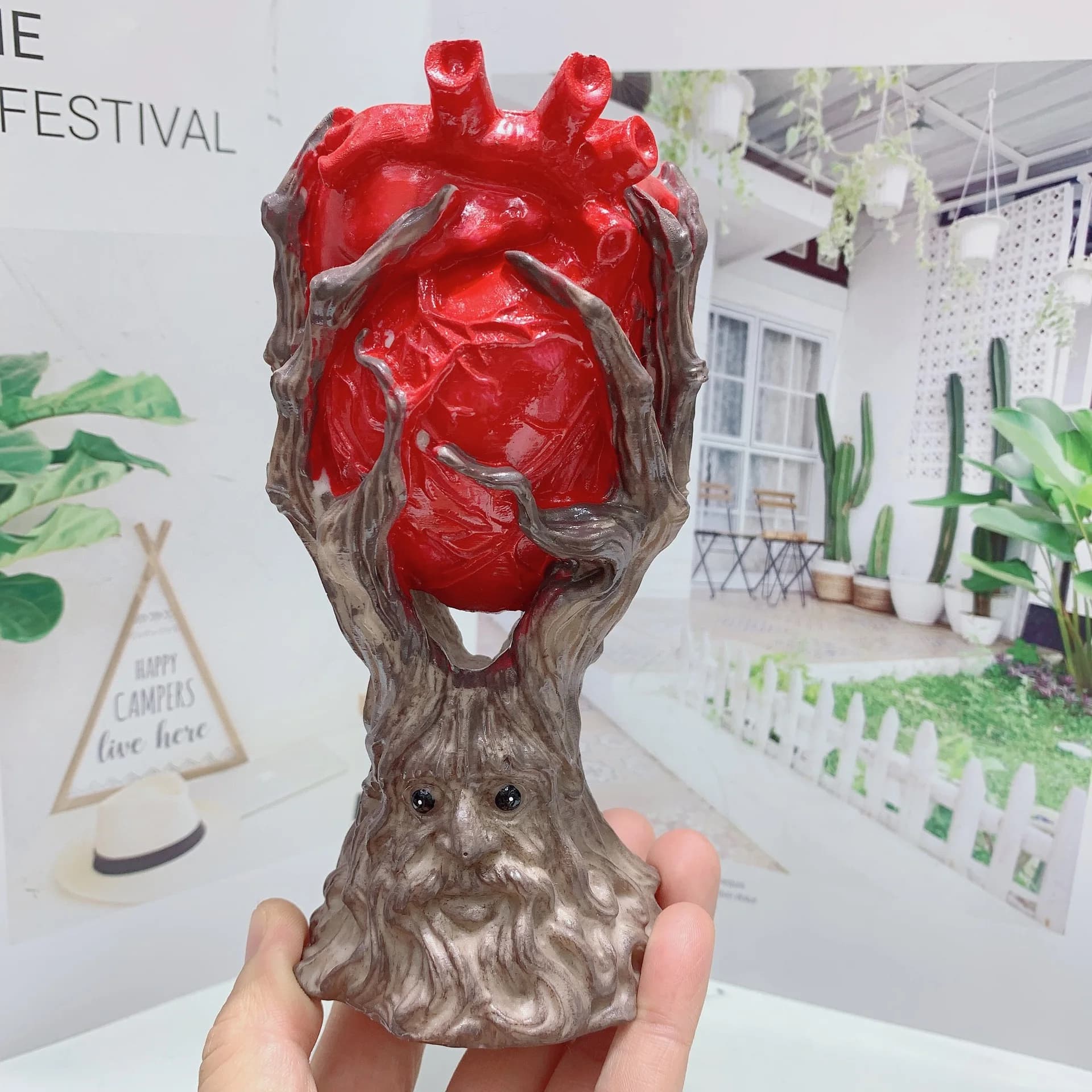 Supporto a mano con sfera a forma di cuore, artigianato in resina, sfera di cristallo, base in giada, decorazione da tavolo, regalo