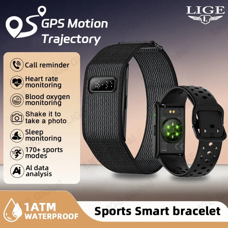 Nuovo Braccialetto Intelligente LIGE con GPS, Monitoraggio Salute AI, Frequenza Cardiaca, Pressione Sanguigna, SpO2, Notifiche Chiamate, Schermo Digitale, Orologio Smart per Sport