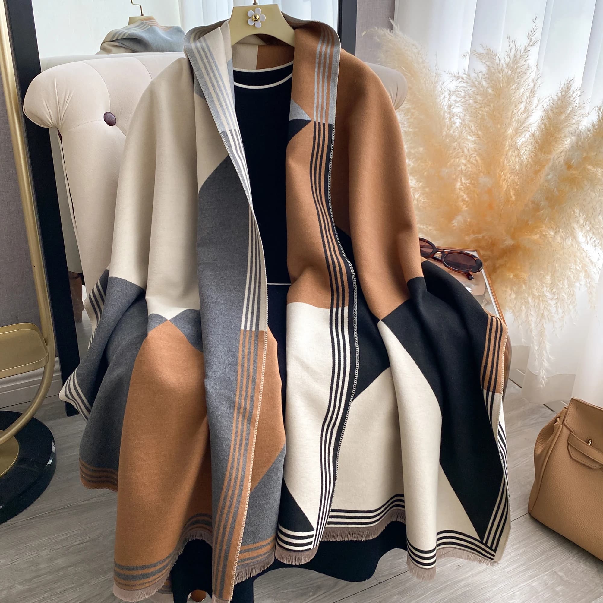 2025 Sciarpa di cashmere invernale di lusso Donna Nuovo design Calda coperta di Pashmina Poncho Sciarpe Scialle di stampa femminile Foulard spesso Bufanda