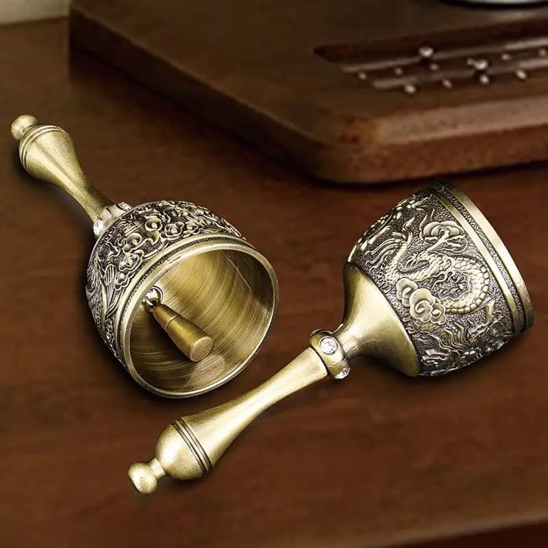 Tibet Tibetan Retro dragon and phoenix bell hand bell Statue Ornament Home Office Cabinet Deco Desktop Decor Figurines