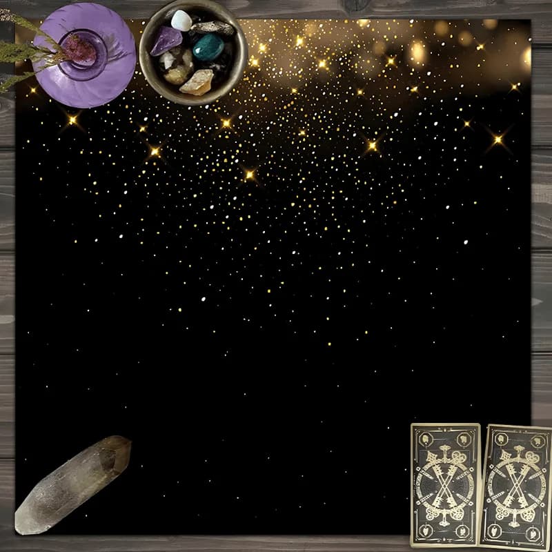 Black Gold Gradient Stardust Tarot Card Tablecloth Starry Sky Leave White Altar Cloth Divination Meditation Mat